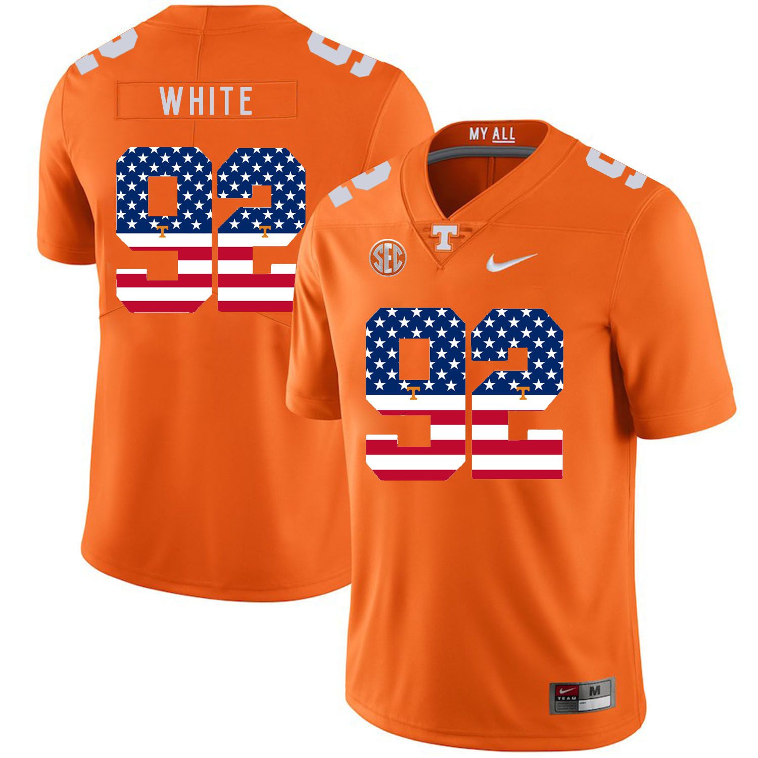 Men Tennessee Volunteers #92 White Orange Flag Customized NCAA Jerseys->customized ncaa jersey->Custom Jersey